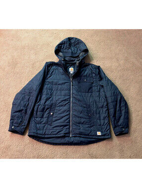 Carhartt Womens Amoret Quilted Puffer Winter Jacket Hooded Size XL Navy Blue